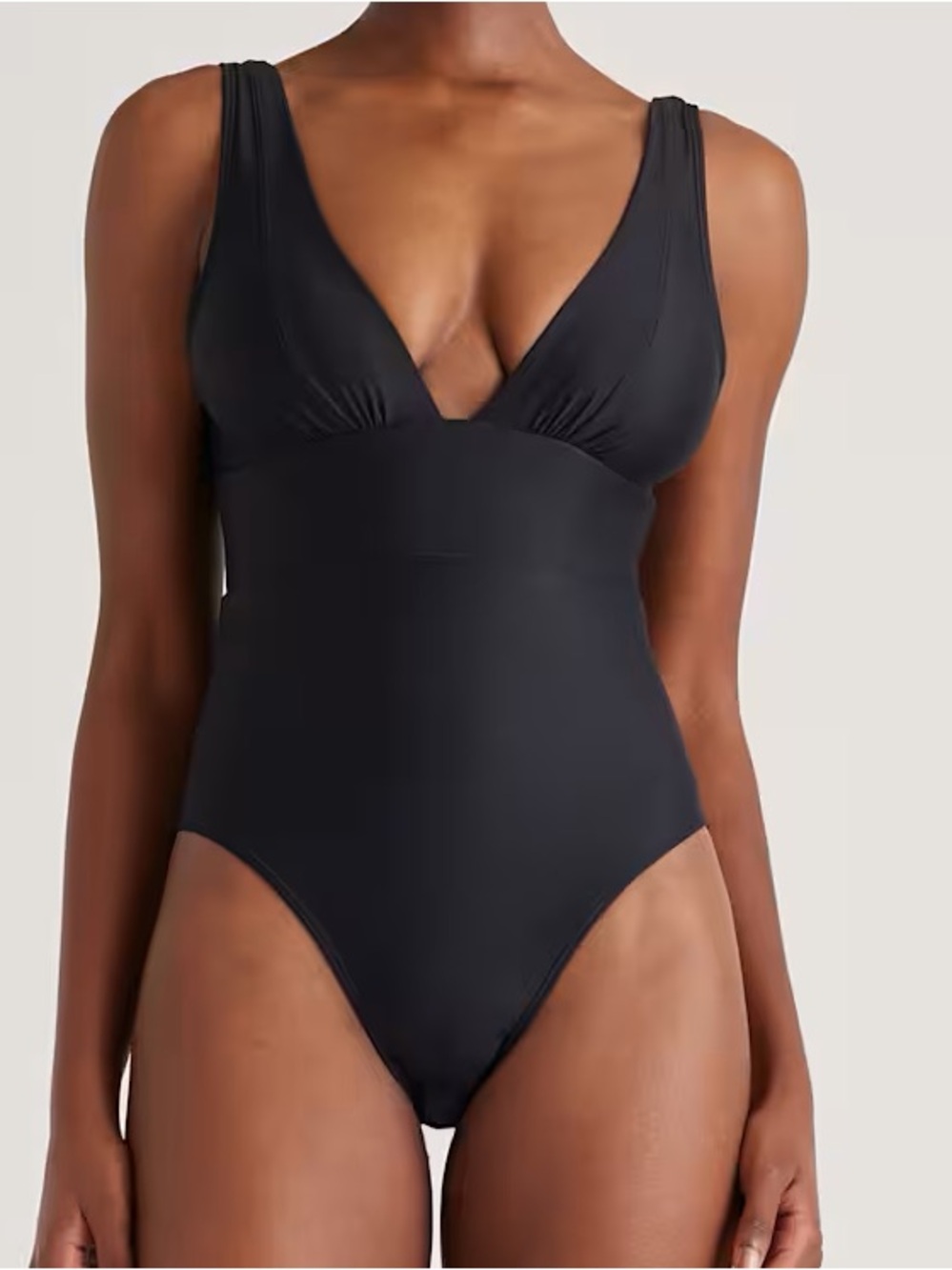 Quince NWT Italian Plunge One-Piece Swimsuit Black V Neck Bathing Suit Large